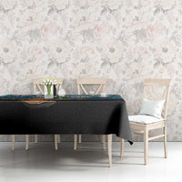 British Virgin Islands tablecloth with blue nautical strip and dark surface on dining table