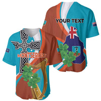 Baseball jersey pair view: teal and brown front and back with clover and crest graphics
