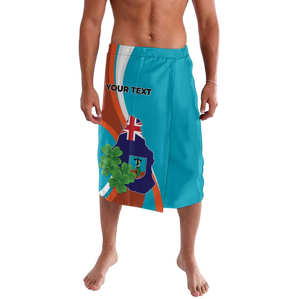 Turquoise personalized swim shorts with front graphic and elastic waistband