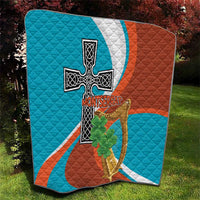 Quilted throw blanket featuring Montserrat flag cross-and-harp emblem with green shamrock