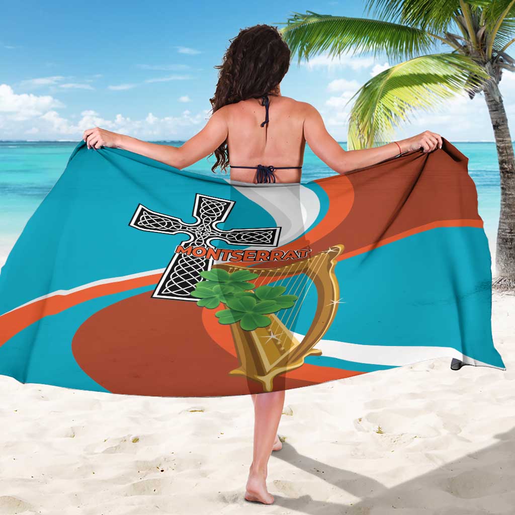 Teal and brown Montserrat sarong with large crest and cross harp on back