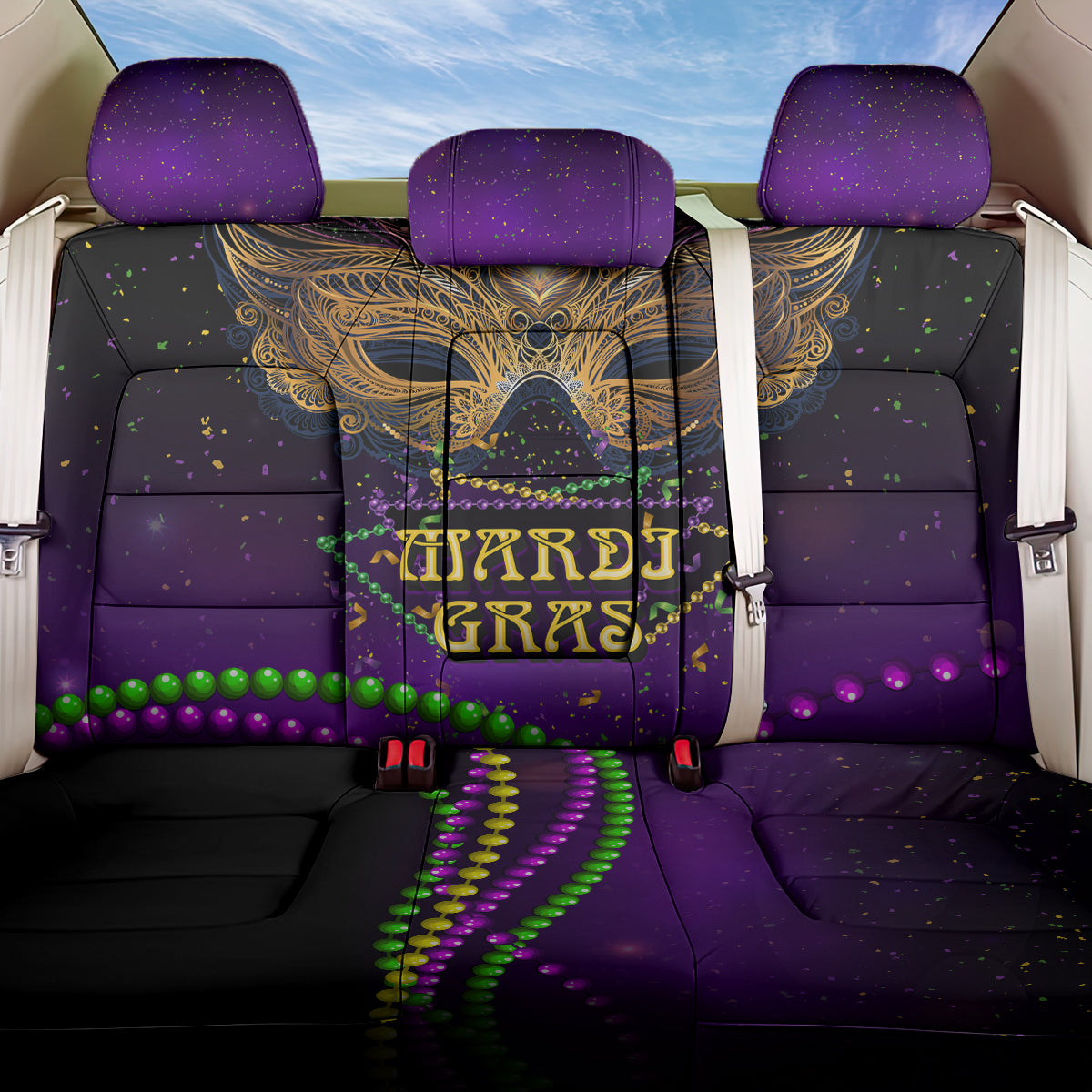 Mardi Gras 2024 Back Car Seat Cover Carnival Mask Special Version - Wonder Print Shop