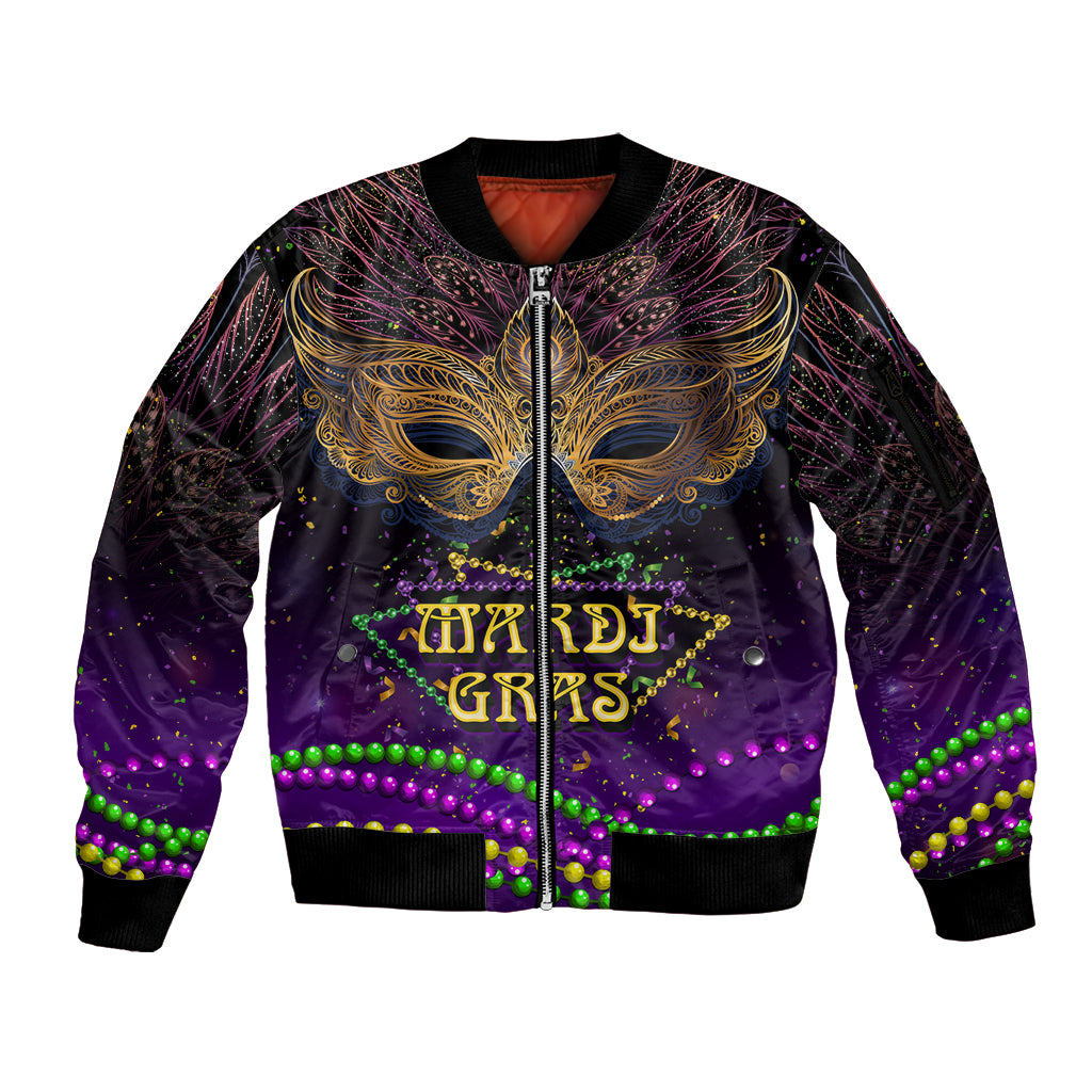 Mardi Gras 2024 Sleeve Zip Bomber Jacket Carnival Mask Special Version - Wonder Print Shop