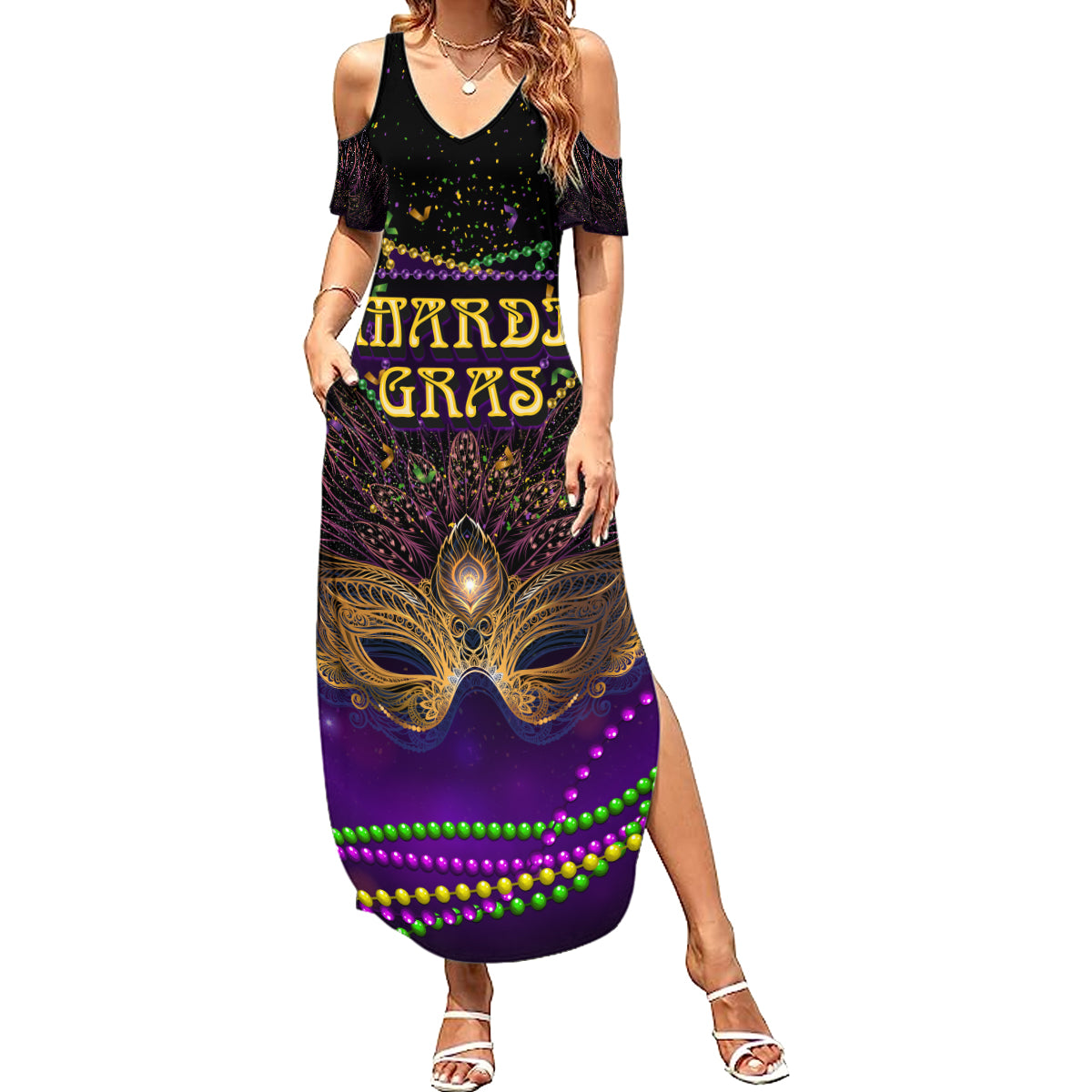 Mardi Gras 2024 Summer Maxi Dress Carnival Mask Special Version - Wonder Print Shop