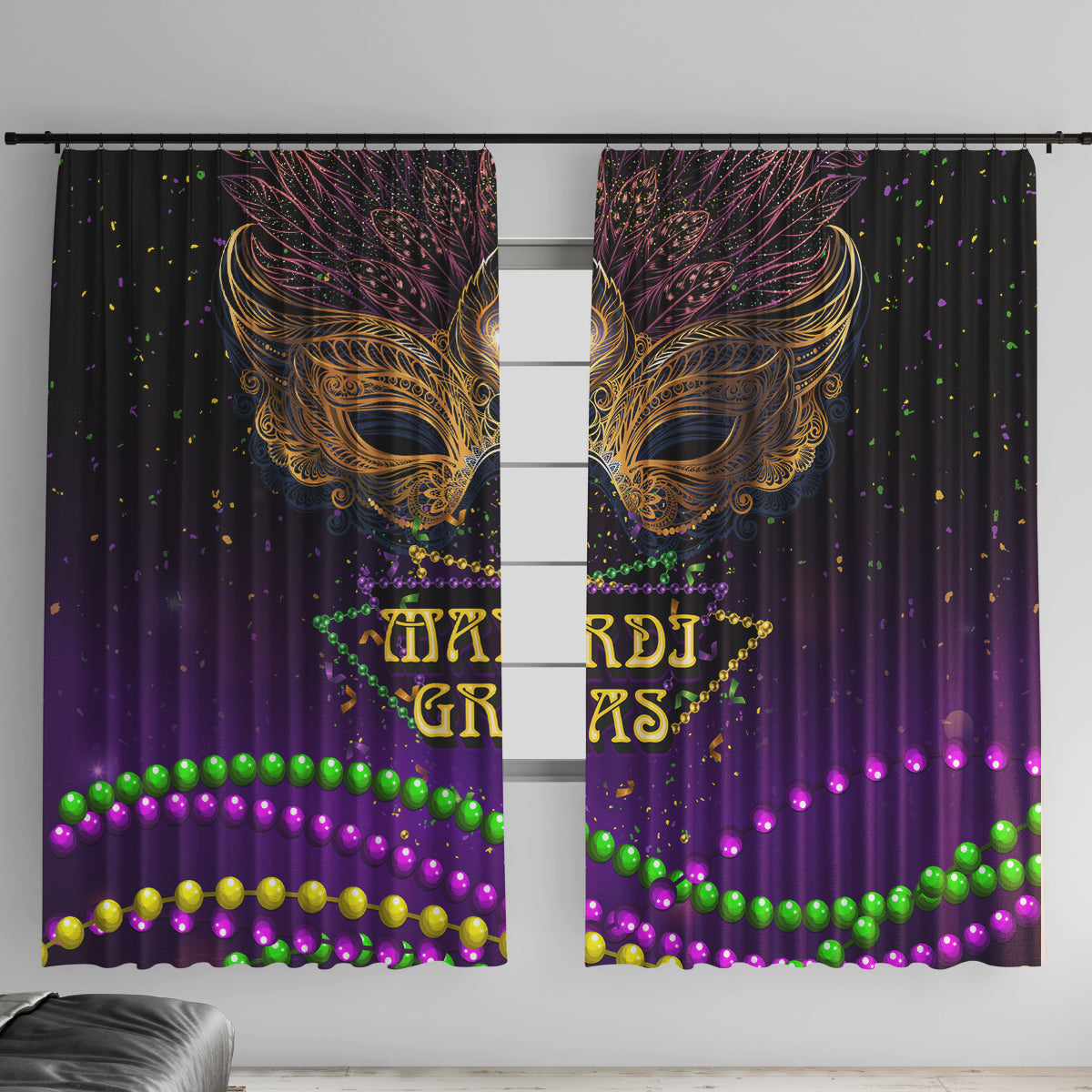 Mardi Gras 2024 Window Curtain Carnival Mask Special Version - Wonder Print Shop