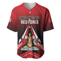 Red baseball jersey with V-neck and Trinidad & Tobago Red Force crest graphic