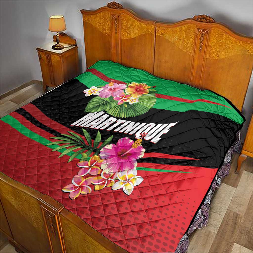 Quilted tropical bedding blanket mat with black, green, red colors and flower graphics