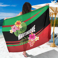 Personalized tropical flower sarong with MARTINIQUE text, black, green and red stripes