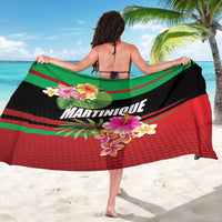 Martinique tropical flower sarong, black center with green band and red lower stripe