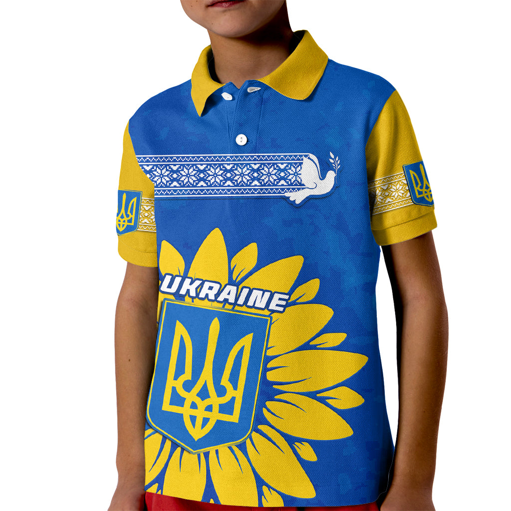 Ukraine Kid Polo Shirt Ukrainian Coat Of Arms With Sunflower - Wonder Print Shop