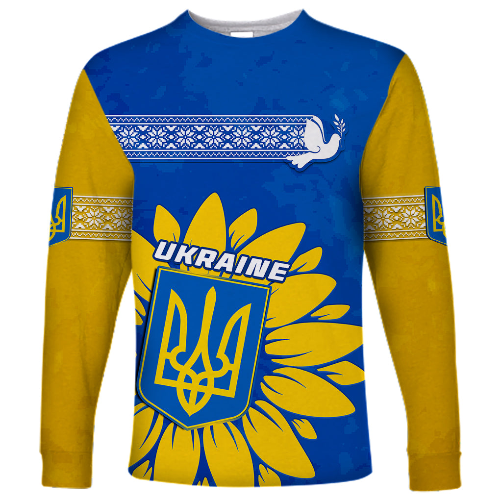 Ukraine Long Sleeve Shirt Ukrainian Coat Of Arms With Sunflower - Wonder Print Shop