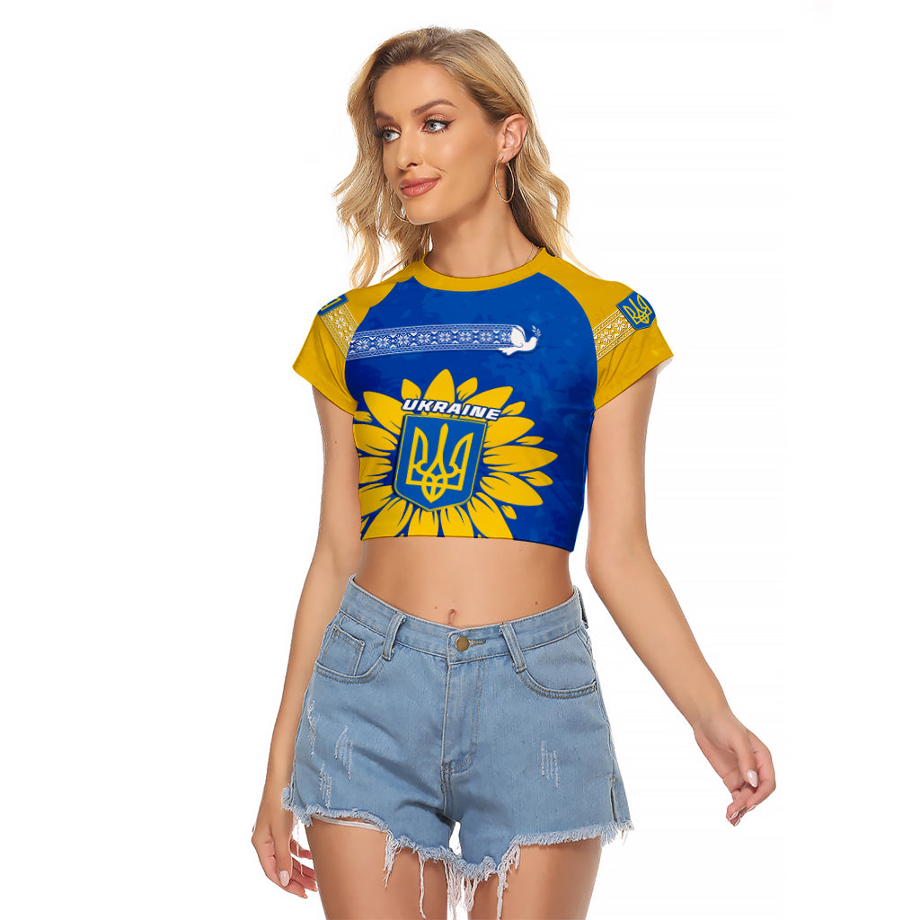 Ukraine Raglan Cropped T Shirt Ukrainian Coat Of Arms With Sunflower - Wonder Print Shop