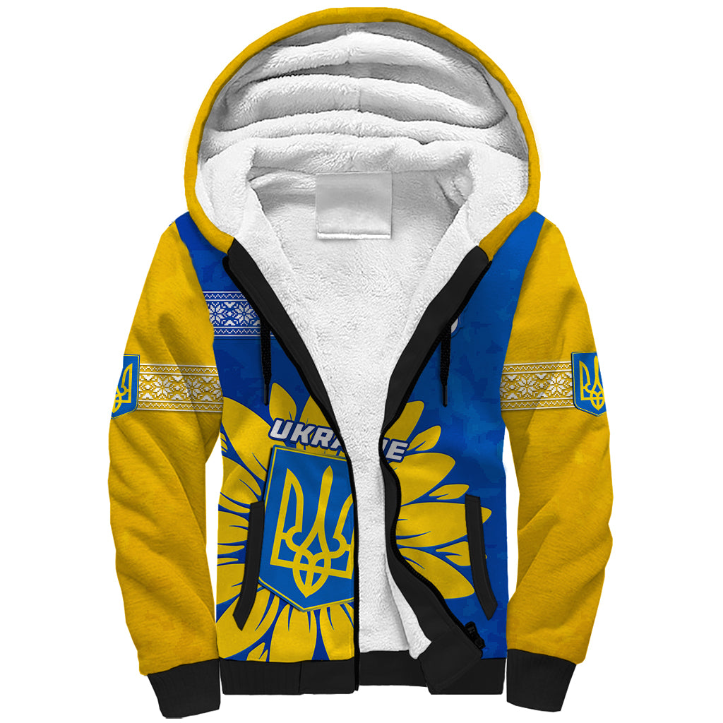 Ukraine Sherpa Hoodie Ukrainian Coat Of Arms With Sunflower - Wonder Print Shop