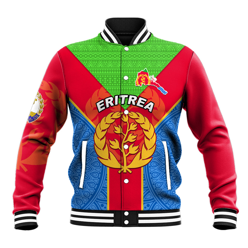 Eritrea Baseball Jacket Eritrean Emblem Flag Mix African Pattern - Wonder Print Shop