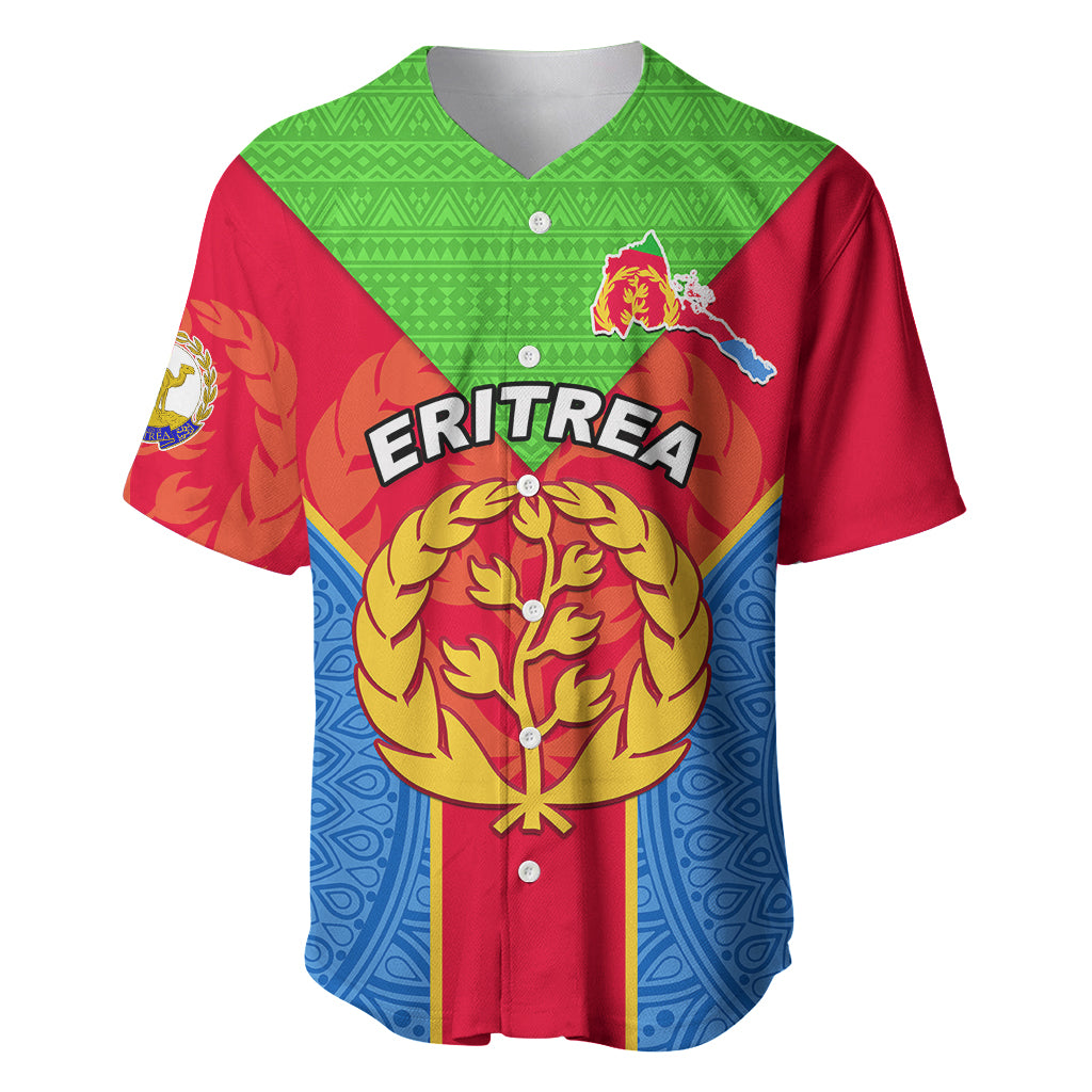 Eritrea Baseball Jersey Eritrean Emblem Flag Mix African Pattern - Wonder Print Shop