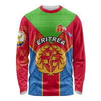 Unisex long-sleeve crewneck shirt with Eritrea flag stripes and gold emblem front