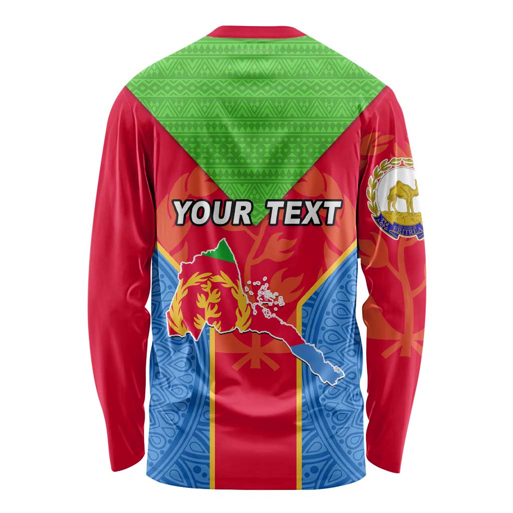 Unisex long-sleeve crewneck shirt showing back text and Eritrea flag emblem pattern