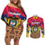 Personalised Colombia Couples Matching Off Shoulder Short Dress and Long Sleeve Button Shirts Colombian Tribal Seamless Patterns - Wonder Print Shop