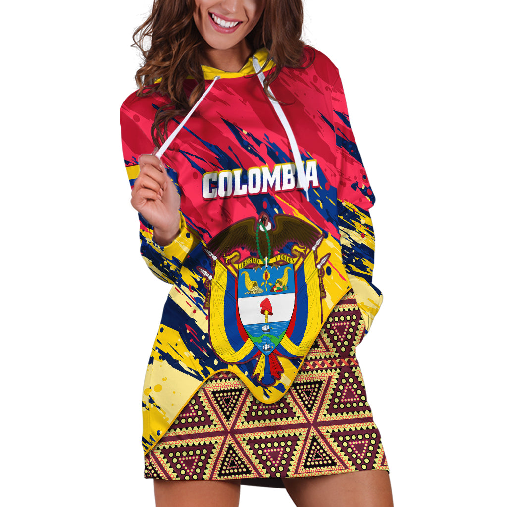 Personalised Colombia Hoodie Dress Colombian Tribal Seamless Patterns - Wonder Print Shop