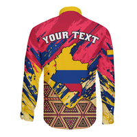 Back-view long-sleeve button shirt with red splatter, map outline and custom text