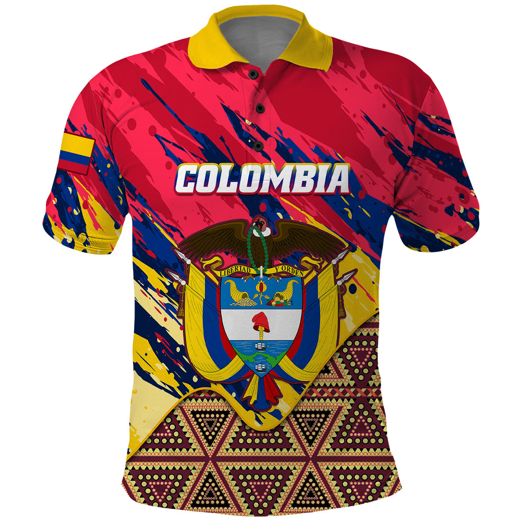 Personalised Colombia Polo Shirt Colombian Tribal Seamless Patterns - Wonder Print Shop