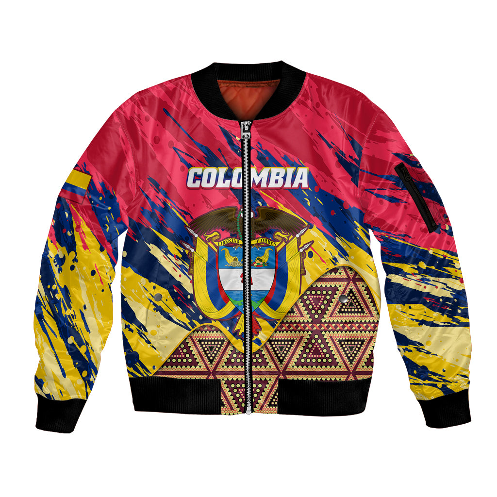 Personalised Colombia Sleeve Zip Bomber Jacket Colombian Tribal Seamless Patterns - Wonder Print Shop