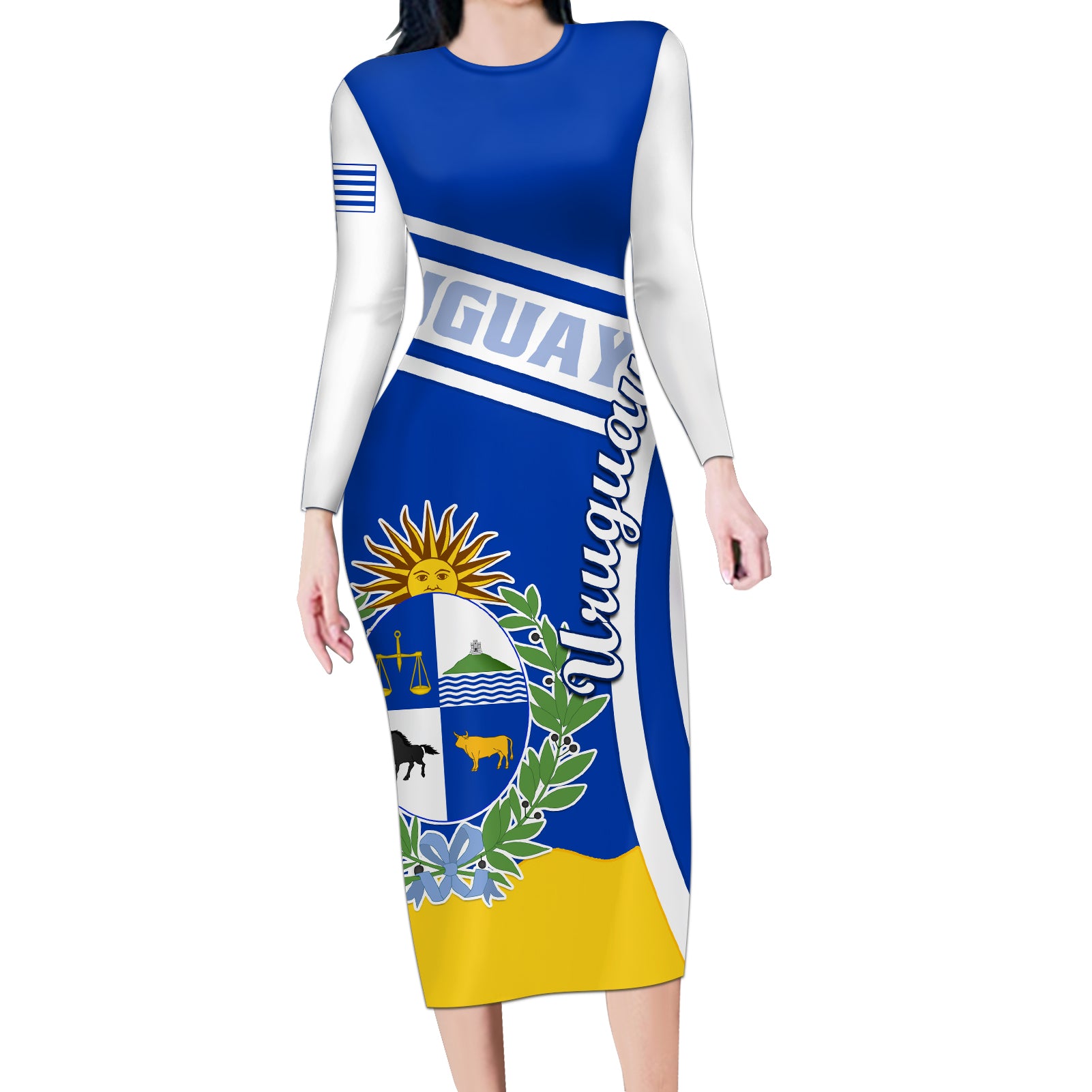 Uruguay Long Sleeve Bodycon Dress Uruguayan Coat Of Arms - Wonder Print Shop