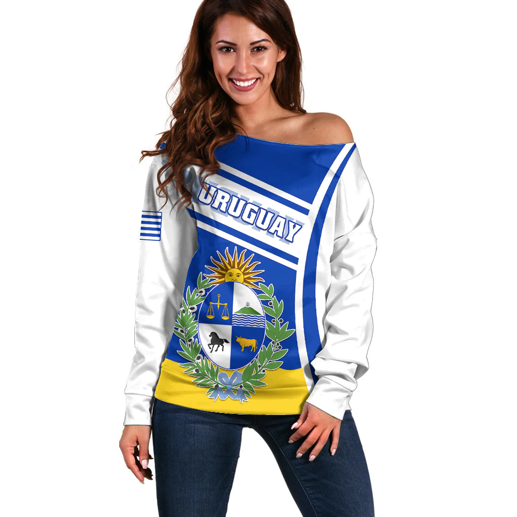 Uruguay Off Shoulder Sweater Uruguayan Coat Of Arms - Wonder Print Shop