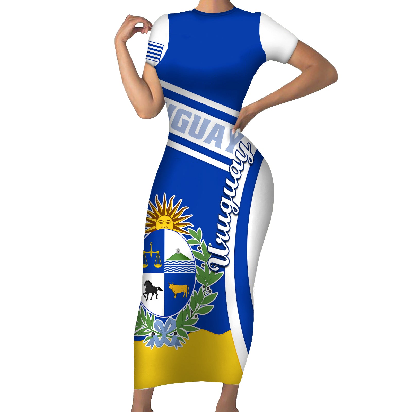 Uruguay Short Sleeve Bodycon Dress Uruguayan Coat Of Arms - Wonder Print Shop