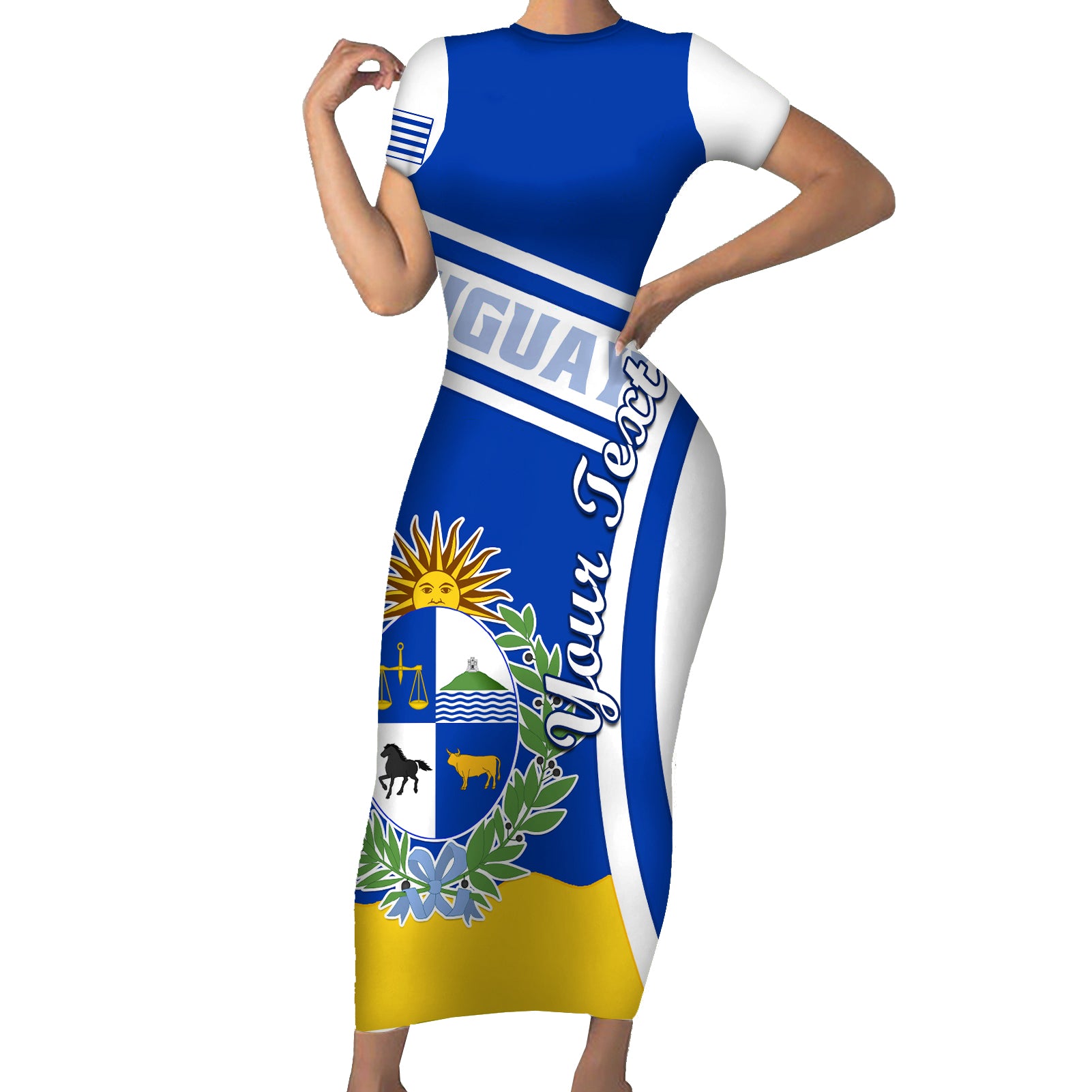 Personalised Uruguay Short Sleeve Bodycon Dress Uruguayan Coat Of Arms - Wonder Print Shop