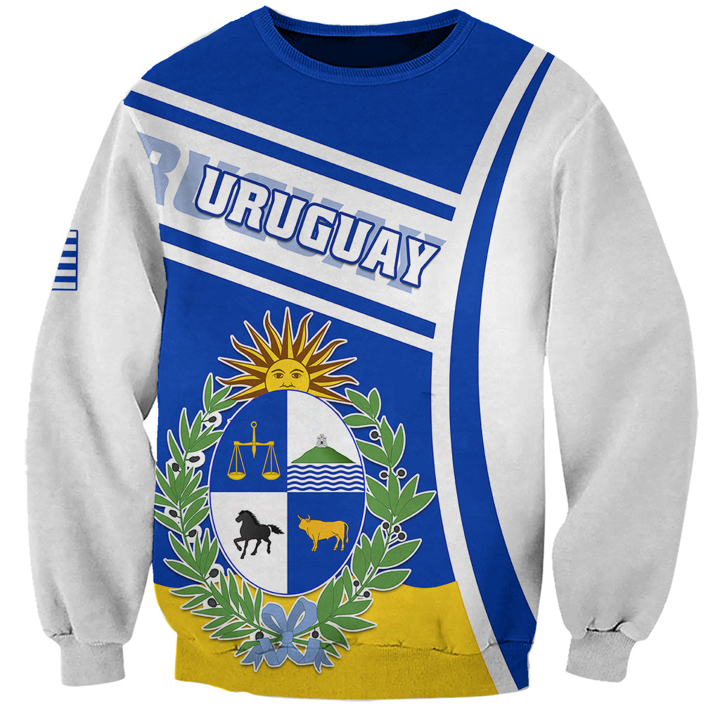 Unisex blue-and-white Uruguay sweatshirt with front crest and national flag graphic