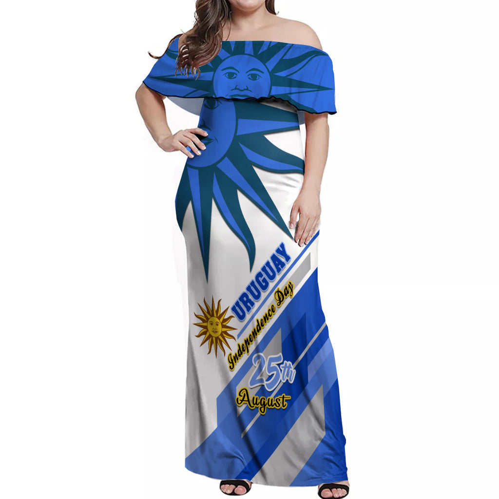 Uruguay Independence Day Off Shoulder Maxi Dress Uruguayan Sol de Mayo Special Version - Wonder Print Shop