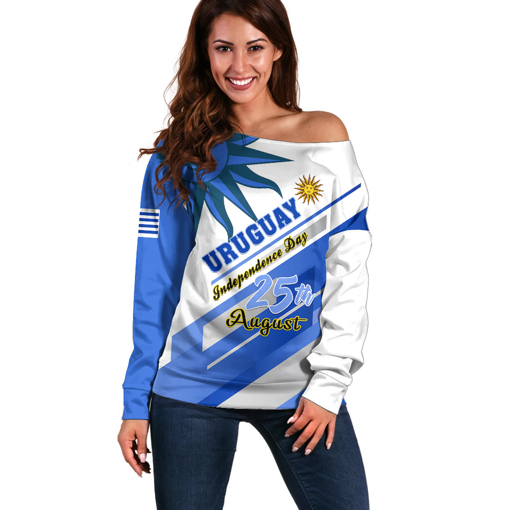 Uruguay Independence Day Off Shoulder Sweater Uruguayan Sol de Mayo Special Version - Wonder Print Shop