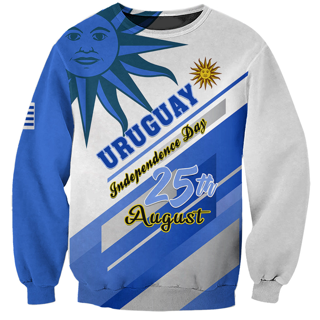 Unisex blue and gray graphic sweatshirt with Independence Day text and 25th August print