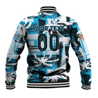 Custom Fijian Rugby Baseball Jacket Grunge Palm Stylized