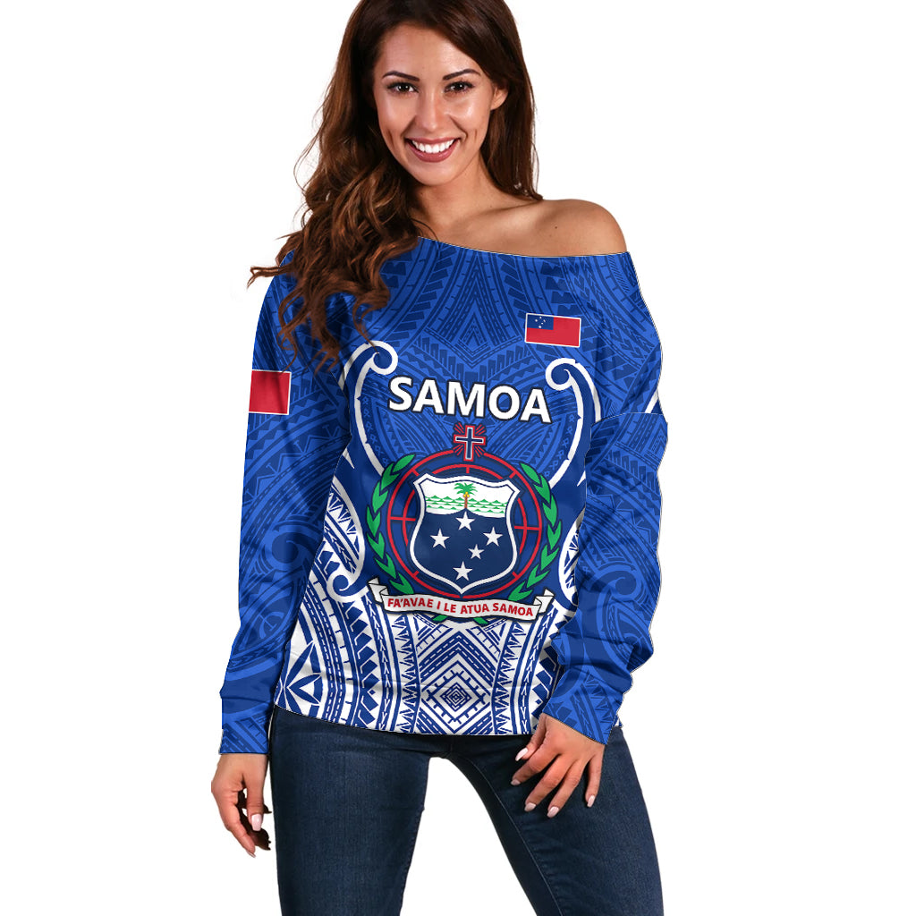 Samoa Rugby Off Shoulder Sweater Manu Samoa Go 2023 World Cup - Wonder Print Shop