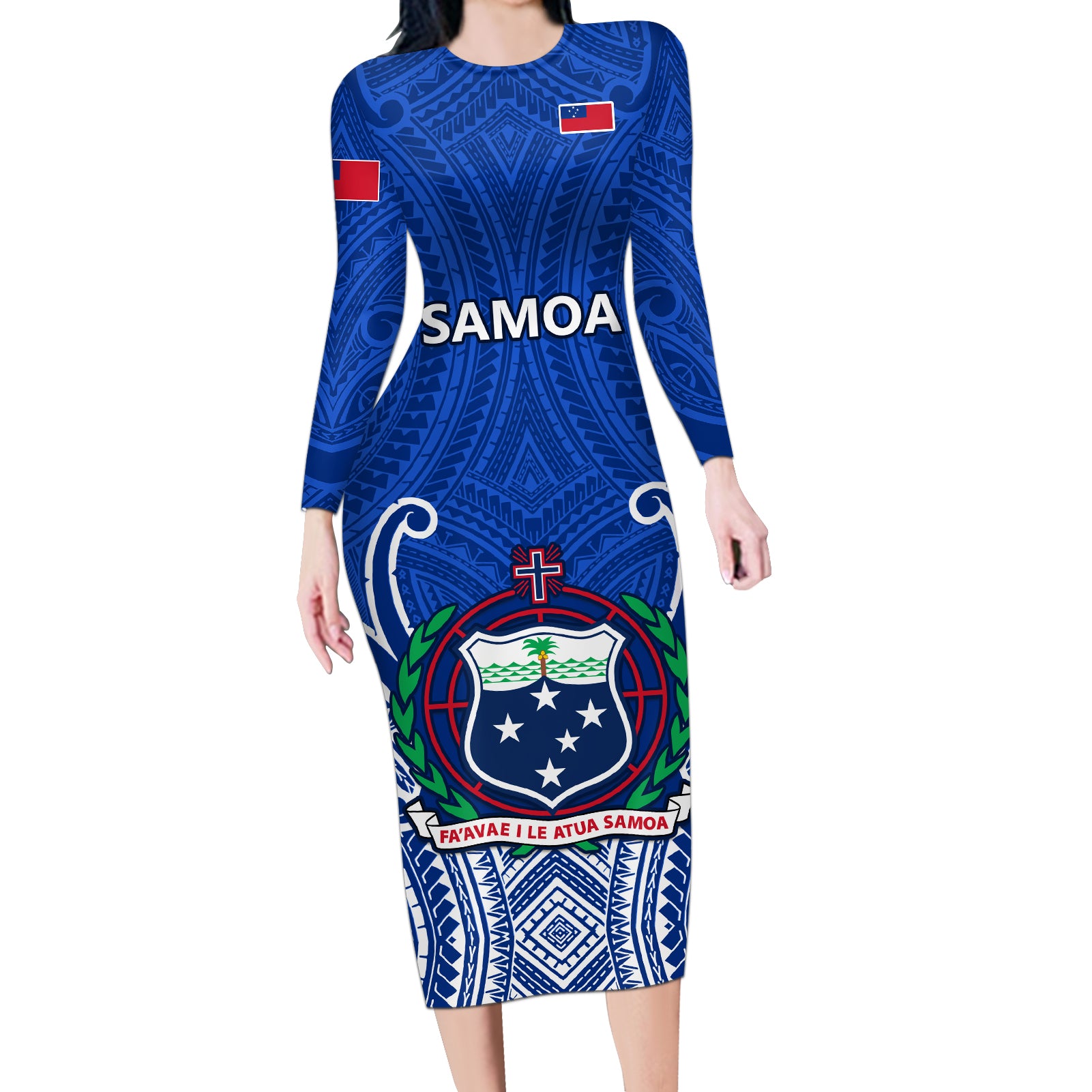 Custom Samoa Rugby Long Sleeve Bodycon Dress Manu Samoa Go 2023 World Cup - Wonder Print Shop