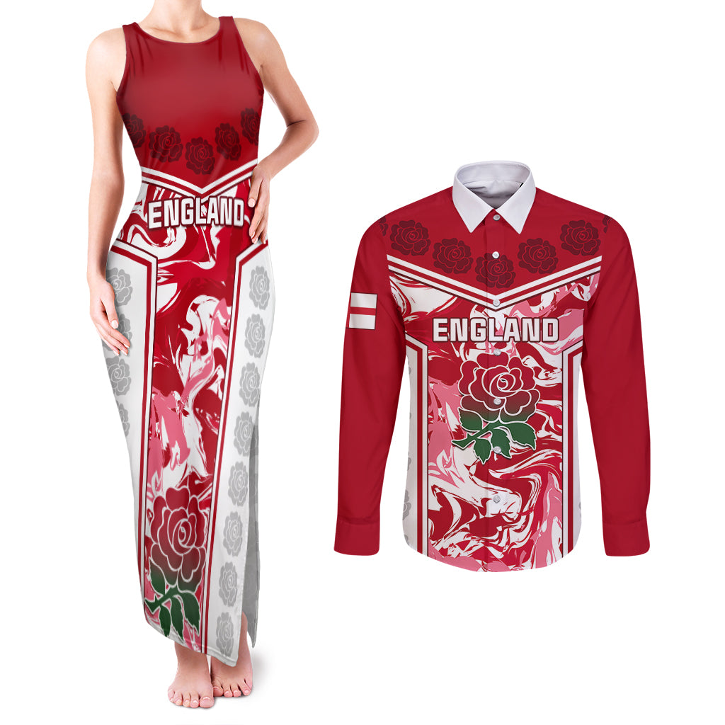 England Rugby Couples Matching Tank Maxi Dress and Long Sleeve Button Shirts The Red Rose Come On 2023 World Cup - Wonder Print Shop