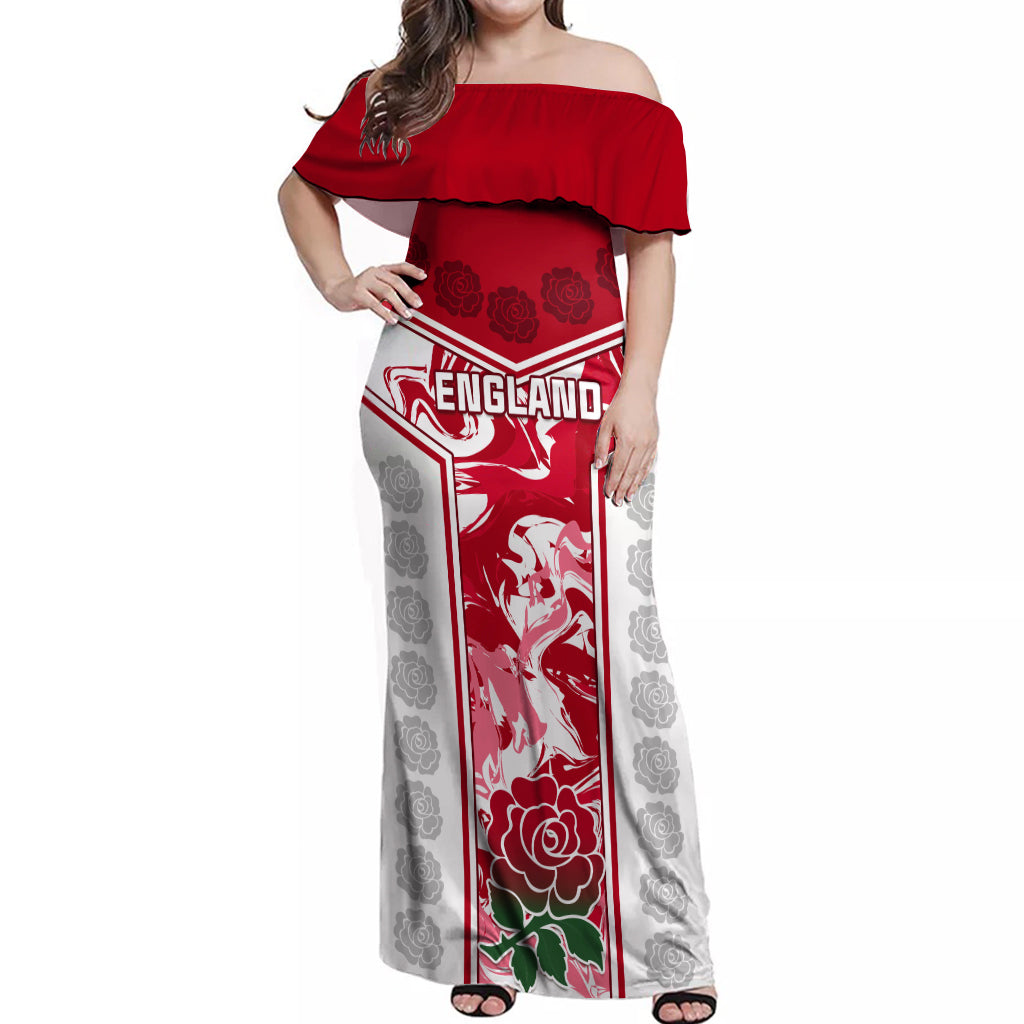 England Rugby Off Shoulder Maxi Dress The Red Rose Come On 2023 World Cup - Wonder Print Shop