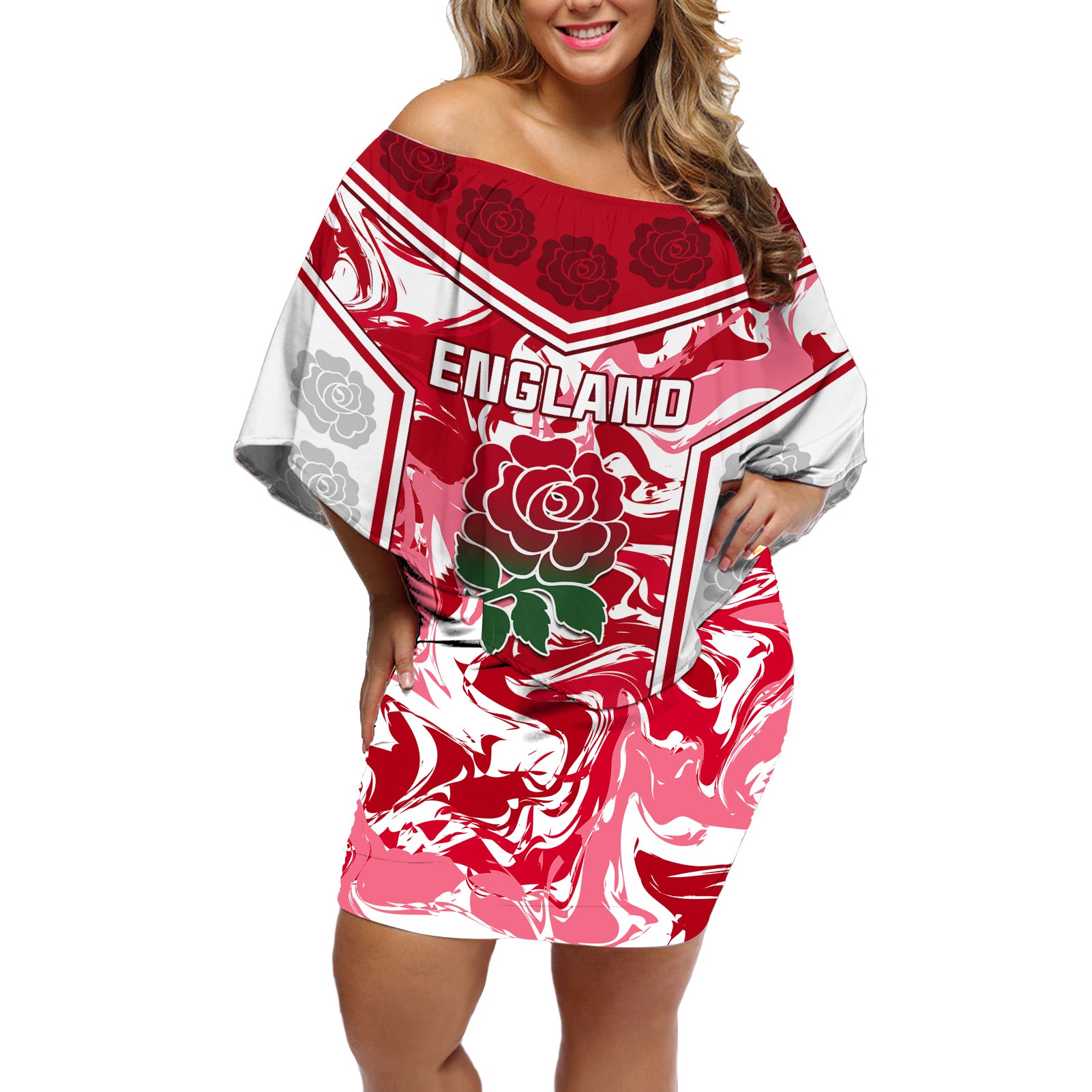 England Rugby Off Shoulder Short Dress The Red Rose Come On 2023 World Cup - Wonder Print Shop