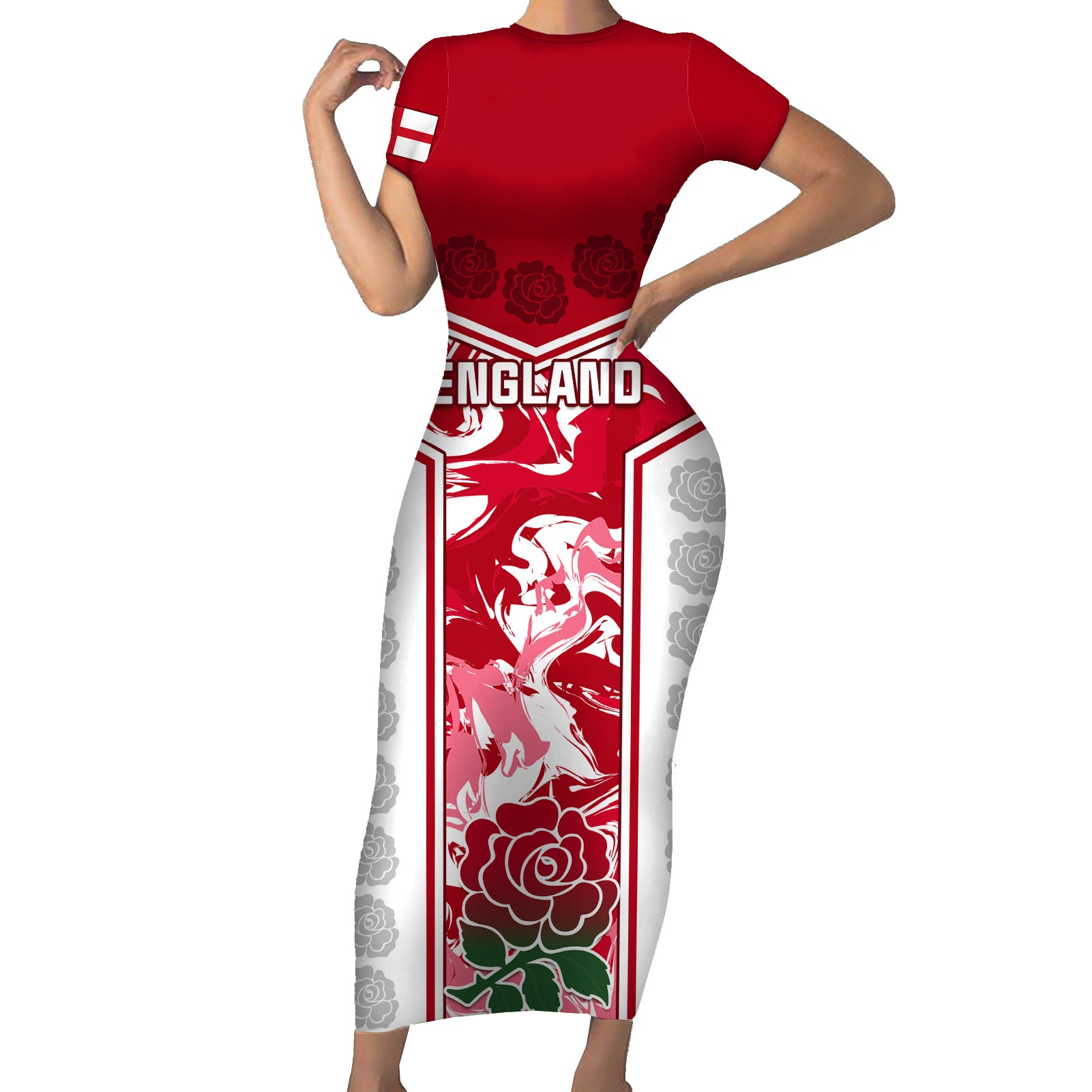 england-rugby-short-sleeve-bodycon-dress-the-red-rose-come-on-2023-world-cup