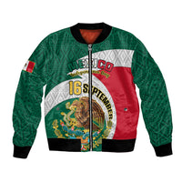 Green bomber jacket with zipper, Aztec pattern, Mexico eagle and 16 September print
