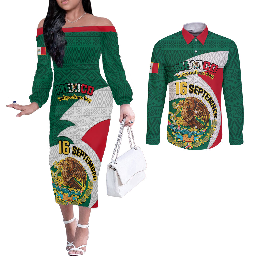 personalised-mexico-independence-day-couples-matching-off-the-shoulder-long-sleeve-dress-and-long-sleeve-button-shirts-mexican-aztec-pattern