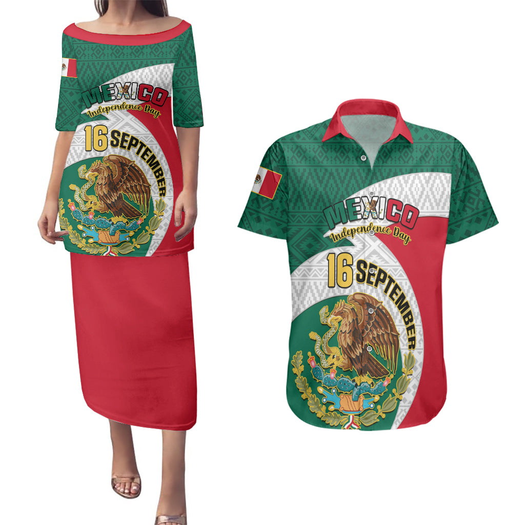 personalised-mexico-independence-day-couples-matching-puletasi-dress-and-hawaiian-shirt-mexican-aztec-pattern