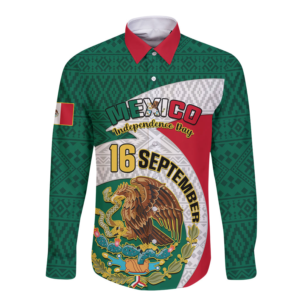 personalised-mexico-independence-day-long-sleeve-button-shirt-mexican-aztec-pattern