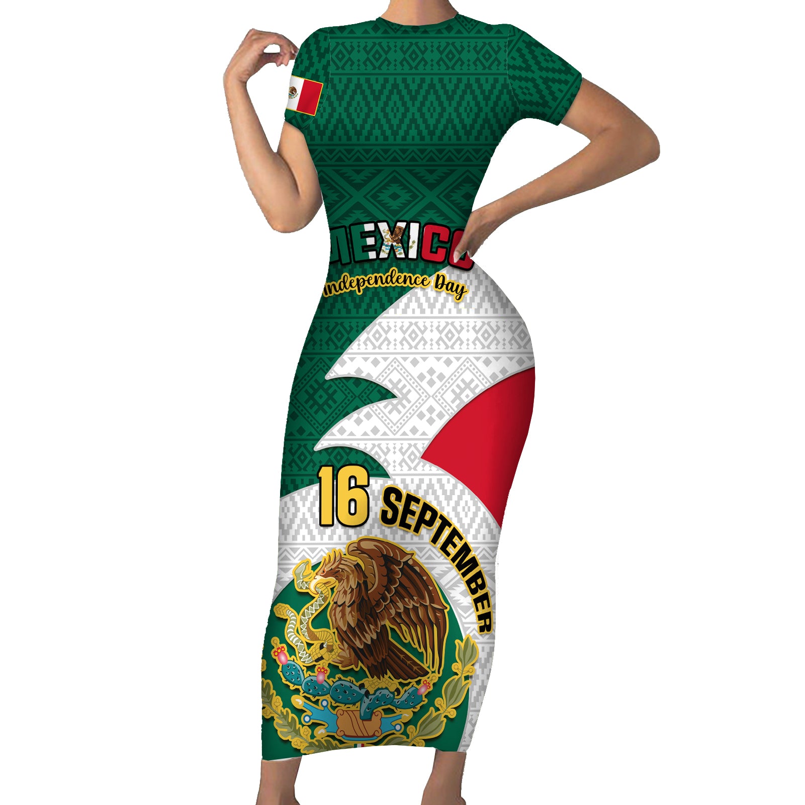 personalised-mexico-independence-day-short-sleeve-bodycon-dress-mexican-aztec-pattern