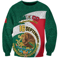 Green Aztec-pattern sweatshirt with eagle graphic, 'MEXICO', 'Independence Day' and '16 September'