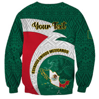 Green Aztec-pattern sweatshirt with back circle map graphic, 'Your Text' and 'Estados Unidos Mexicanos'