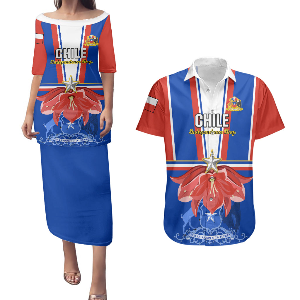 Chile Independence Day Couples Matching Puletasi Dress and Hawaiian Shirt Chilean Bellflower - Wonder Print Shop