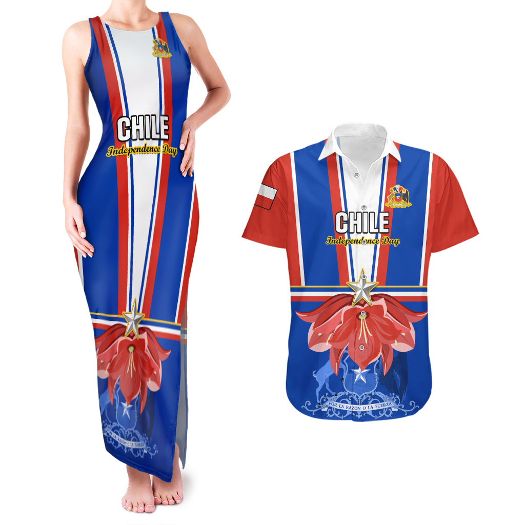 Chile Independence Day Couples Matching Tank Maxi Dress and Hawaiian Shirt Chilean Bellflower - Wonder Print Shop